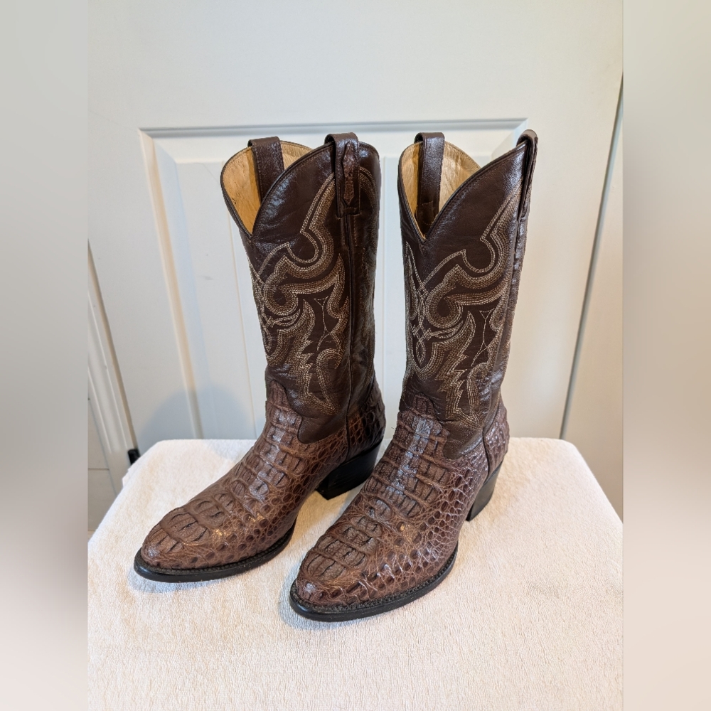 El General Dark Brown Caiman Western Boots